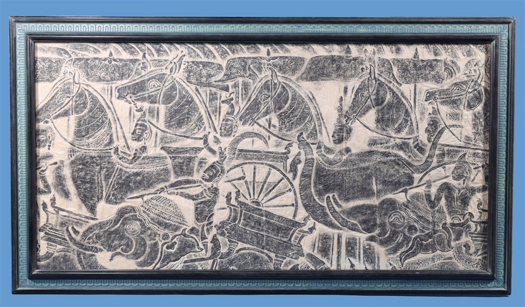 Large Framed Southeast Asian Rubbing on Paper