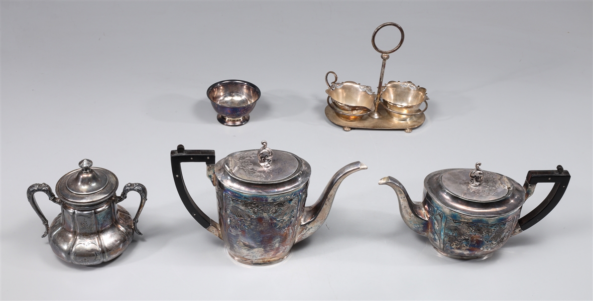Group of Seven Antique Silver Plate Collection, Sheffield, Forbes Silver Co., Hukin & Heath