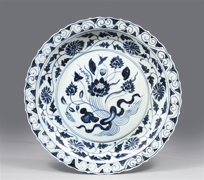 Chinese Blue and White Porcelain Lotus Charger