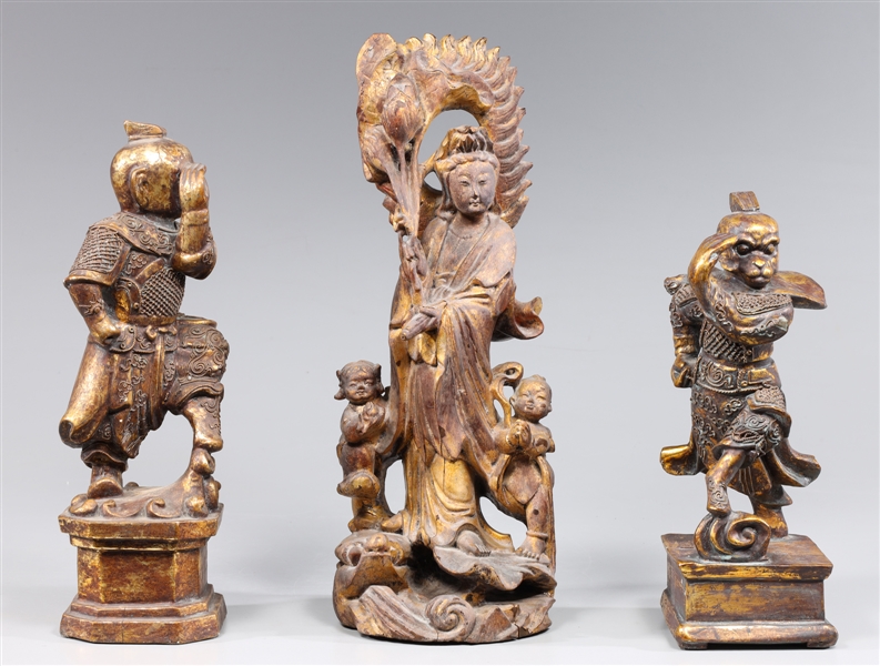Group of Three Gilt Chinese Statues