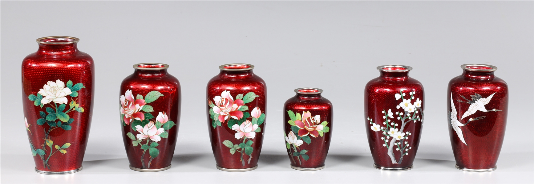 Group of Six Japanese Red Cloisonné Collection
