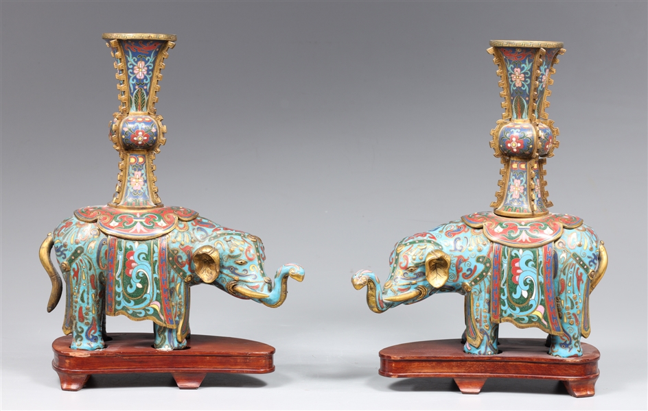 Pair Chinese Cloisonne Elephant Censors