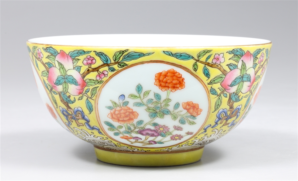 Chinese Yellow Ground Enameled Porcelain Bowl