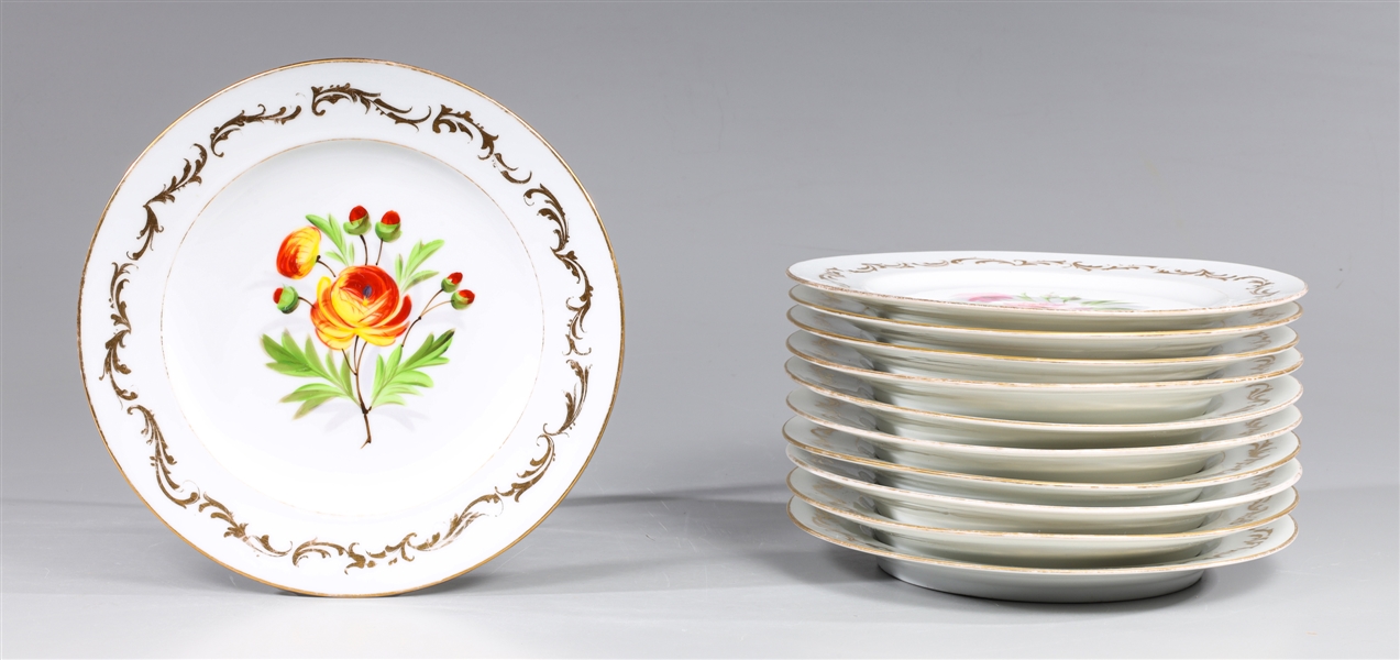 Group of Eleven 19th Century Hand Painted Plates