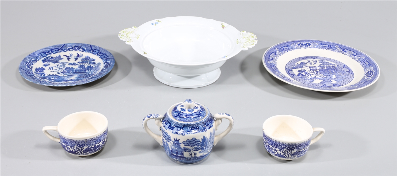 Group of Six Antique Porcelain, Meissen, Flow Blue