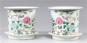 Pair Chinese Famille Rose Enameled Porcelain Planters