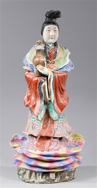 Large Antique Chinese Famille Rose Enameled Porcelain Figure