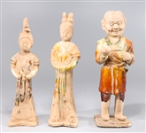 Three Chinese Glazed Pottery Standing Figures