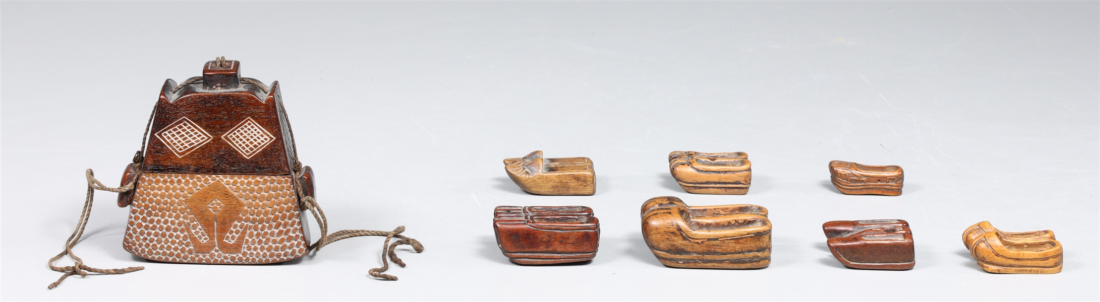 Group of 7 Antique Japanese Sandal Form Netsukes