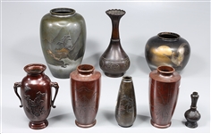 Group of Seven Japanese Bronze and Brass Vases
