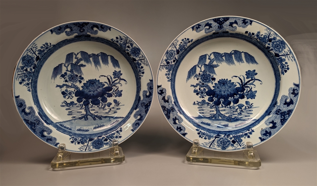 Pair Large Kangxi-Style Blue and White Chargers