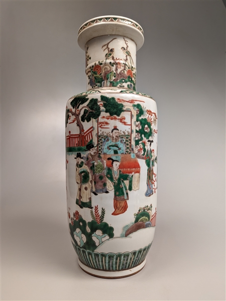 Kangxi-Style Famille Verte Porcelain Rouleau Vase
