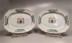 Pair Large Export Armorial Porcelain Platters