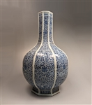 Large Ming-Style Blue and White Lotus Bottle Vase