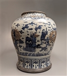 Massive Ming-Style Blue and White Jar with Pewter Rims