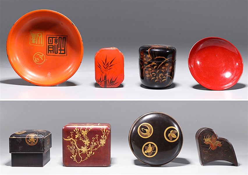 Group of Assorted Japanese Antique Lacquered Objects