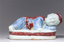 Chinese Blue & Red Porcelain Child Statue