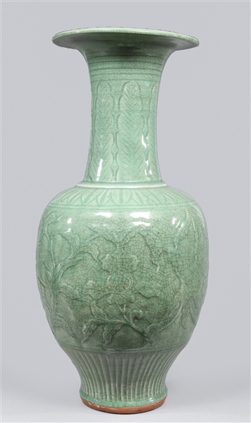 Large Chinese Celadon Glazed Crackle Vase