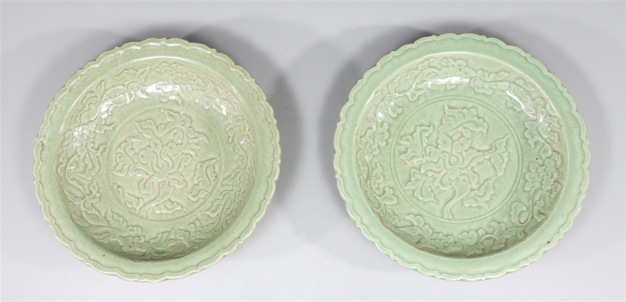 Pair of Chinese Celadon Glazed Ceramic Dishes