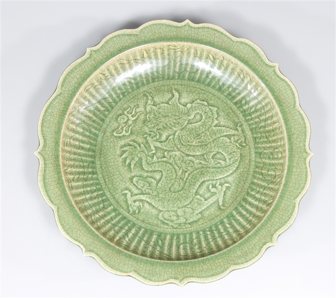 Large Chinese Celadon Crackle Glazed Porcelain Charger