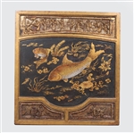 Carved Chinese Gilded Trout Panel