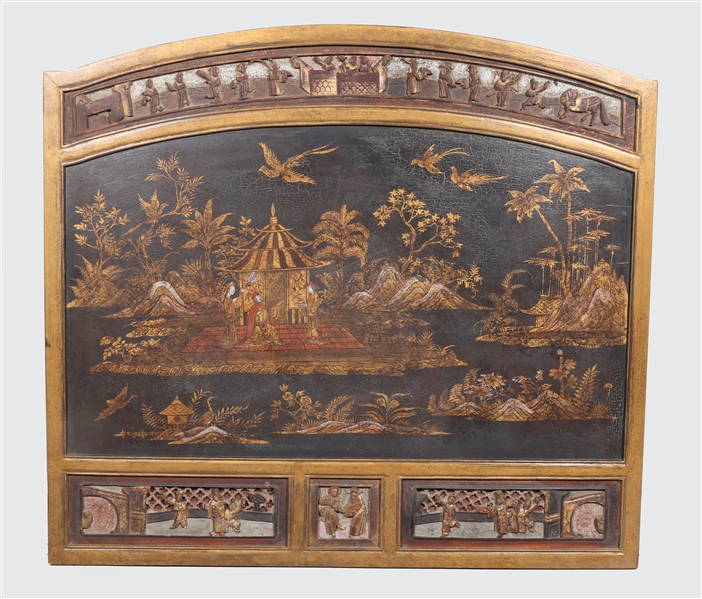 Carved Black Chinese Gilded Panel