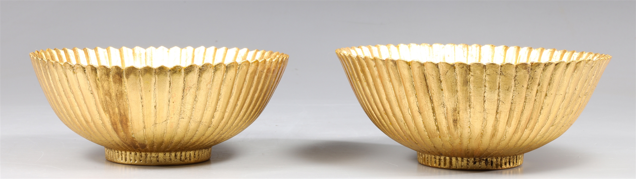 Pair Chinese Ceramic Gilt Ridged Bowls