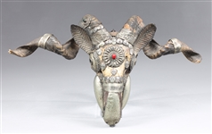 Antique Tibetan Inlaid Ram Skull