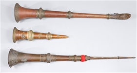 Group of Three Antique Tibetan Brass Horns