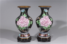 Pair Chinese Cloisonne Enamel Vases