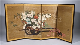 Japanese Painted Four Panel Screen