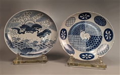 Two Japanese-Style Blue and White Porcelain Rabbit Dishes