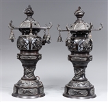 Antique Japanese Bronze Lantern Table Lamps