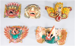 Group of Five Carved Indonesian Masks