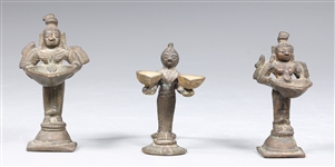 Group of Three Antique Bronze Figural Oil Lamps