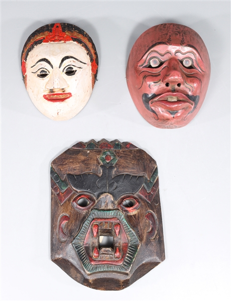 Group of Three Antique Indonesian Carved Masks