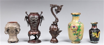 Group of Five Antique Chinese and Japanese Bronze and Cloisonne