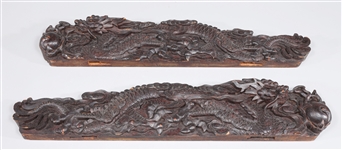 Pair Chinese Carved Dragon Panels
