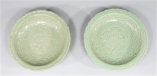Pair Chinese Celadon Glazed Porcelain Plates