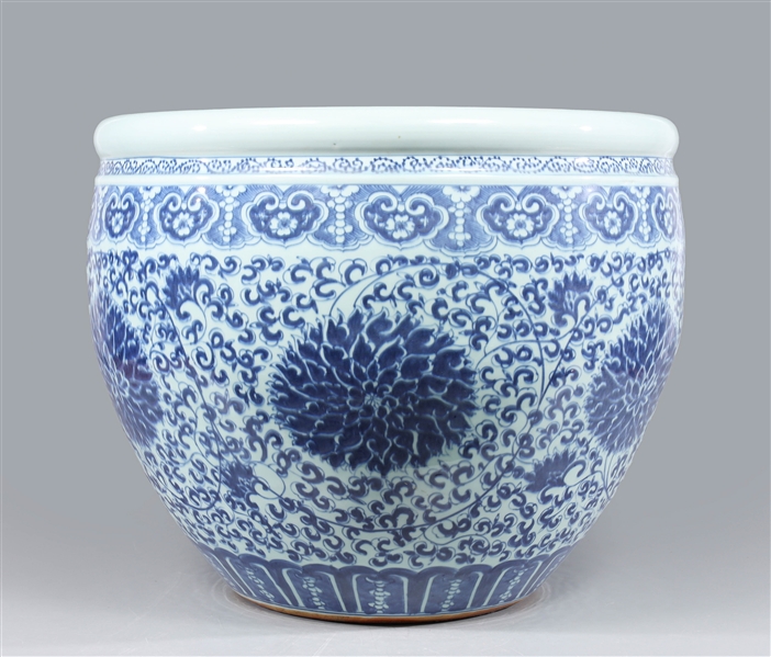 Large Chinese Flow Blue Ceramic Planter Bowl