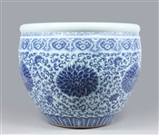 Large Chinese Flow Blue Ceramic Planter Bowl