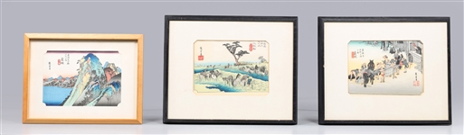 Group of Three Vintage Woodblocks, Utagawa Hiroshige