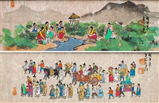 Pair Gouache/Paper Korean Folk Scenes