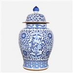Large Chinese Ceramic Blue and White Covered Jar