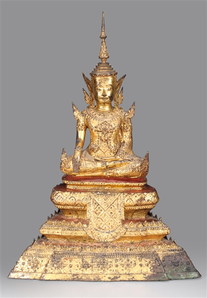 Large Thai 18th Century Gilt Bronze Sakyamuni Buddha