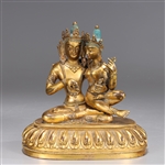 Antique Sino-Tibetan Qing Dynasty Gilt Copper Alloy Bodhisattva