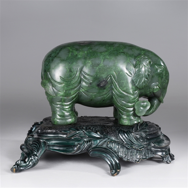 Magnificent Chinese Carved Spinach Jade Elephant