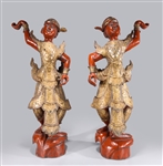 Pair 19th C. Thai Gilt & Lacquer Figures
