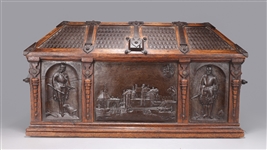 Very Elaborate Antique Austrian Bronze & Wood Treasure Chest