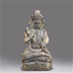 Highly Unusual Ming Dynasty Carved Stone Nepalese Seated Bodhisattva